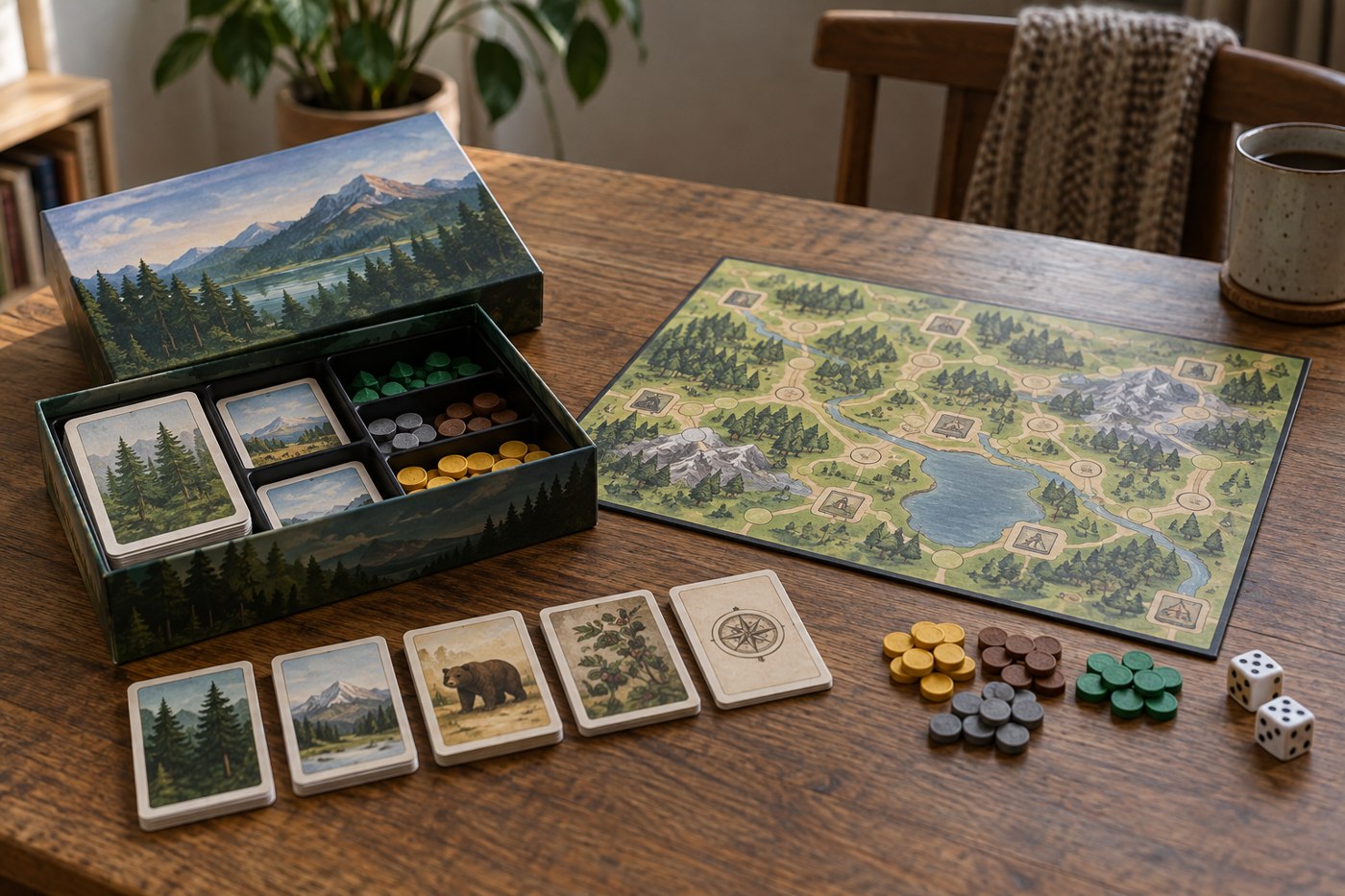 A compact boxed game with its own board, cards, dice and pieces